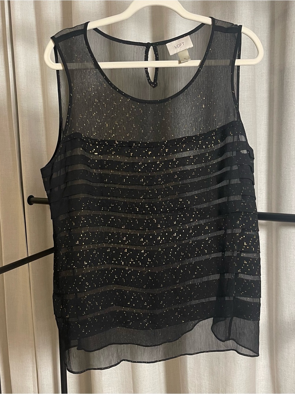 LOFT Black Sheer Metallic Dot Sleeveless Camisole